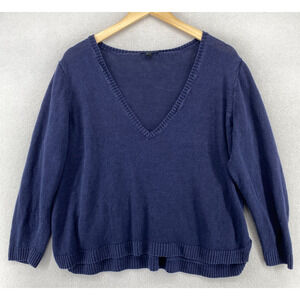 Eileen Fisher Navy Cropped Blue V-Neck Sweater